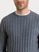 Pull girocollo con costa piatta in misto lana e angora Neri Uomo - Ragno