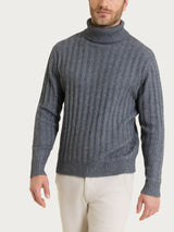 Men's Nero Wool and Angora Blend Flat-Ribbed Turtleneck - Ragno