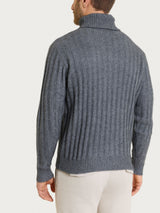 Men's Nero Wool and Angora Blend Flat-Ribbed Turtleneck - Ragno