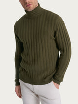 Dolcevita con costa piatta in Natural Soft  Verdi Uomo - Ragno