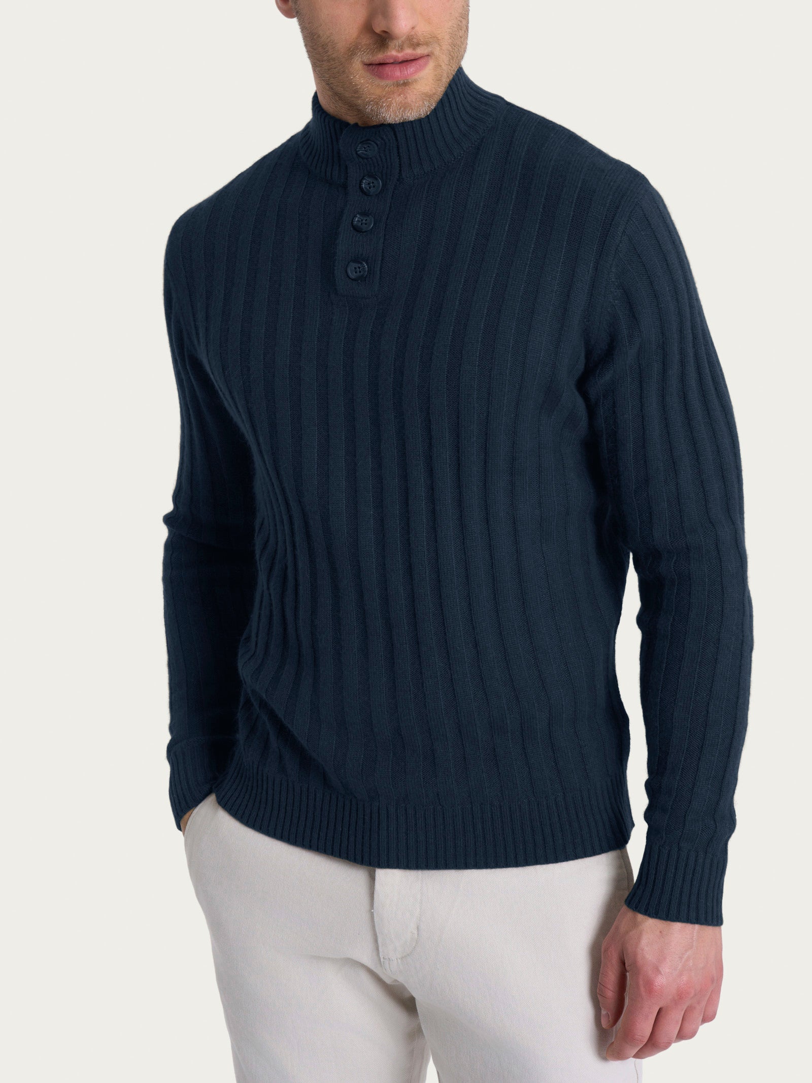 Lupetto con costa piatta in Natural Soft  Blu Uomo - Ragno