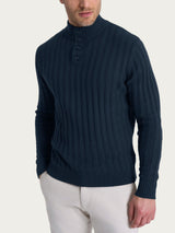 Lupetto con costa piatta in Natural Soft  Blu Uomo - Ragno