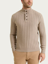 Men's Gray Flat-Ribbed Crew Neck Sweater in a Wool-Angora Blend - Ragno