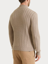 Men's Gray Flat-Ribbed Crew Neck Sweater in a Wool-Angora Blend - Ragno