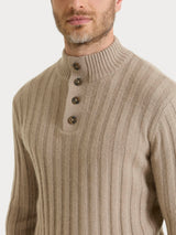 Men's Gray Flat-Ribbed Crew Neck Sweater in a Wool-Angora Blend - Ragno