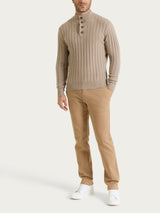 Men's Gray Flat-Ribbed Crew Neck Sweater in a Wool-Angora Blend - Ragno