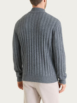 Men's Nero Flat-Knit Crew Neck Sweater in a Wool-Angora Blend - Ragno