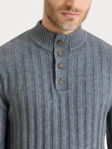 Men's Nero Flat-Knit Crew Neck Sweater in a Wool-Angora Blend - Ragno