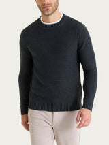Pull girocollo leggero in Winter Cotton Neri Uomo - Ragno