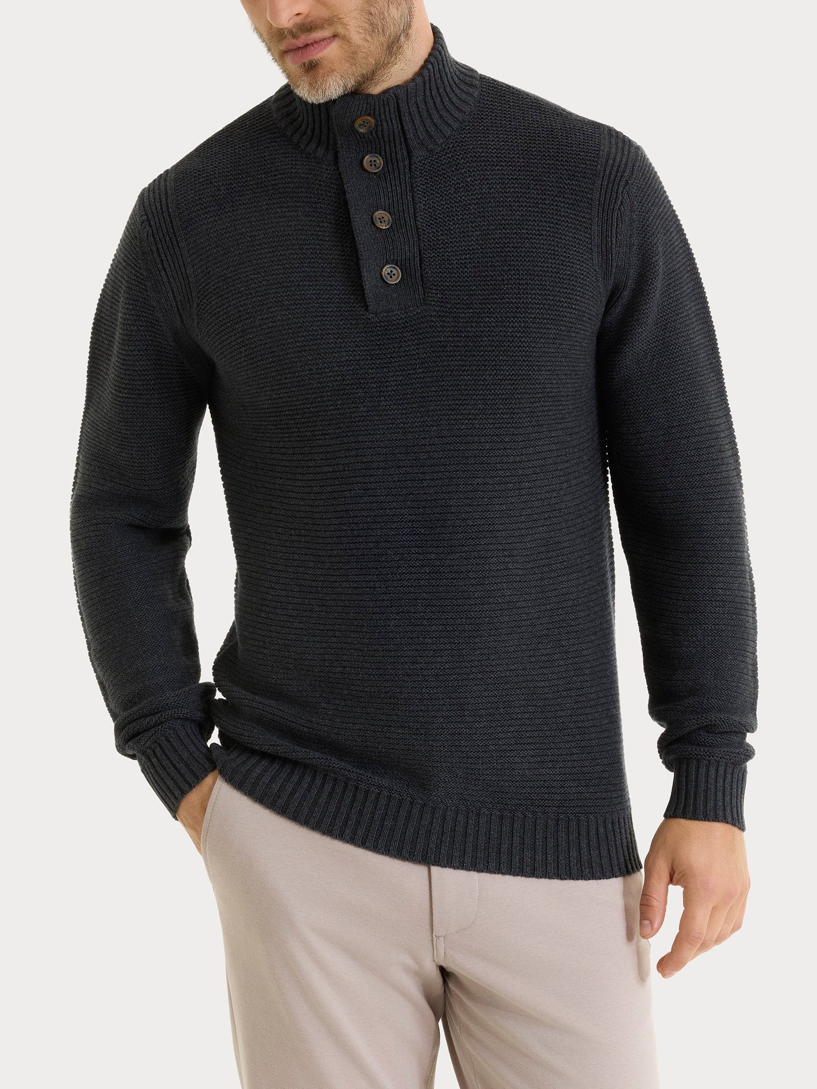 Lupetto leggero con zip e bottoni in Winter Cotton Neri Uomo - Ragno