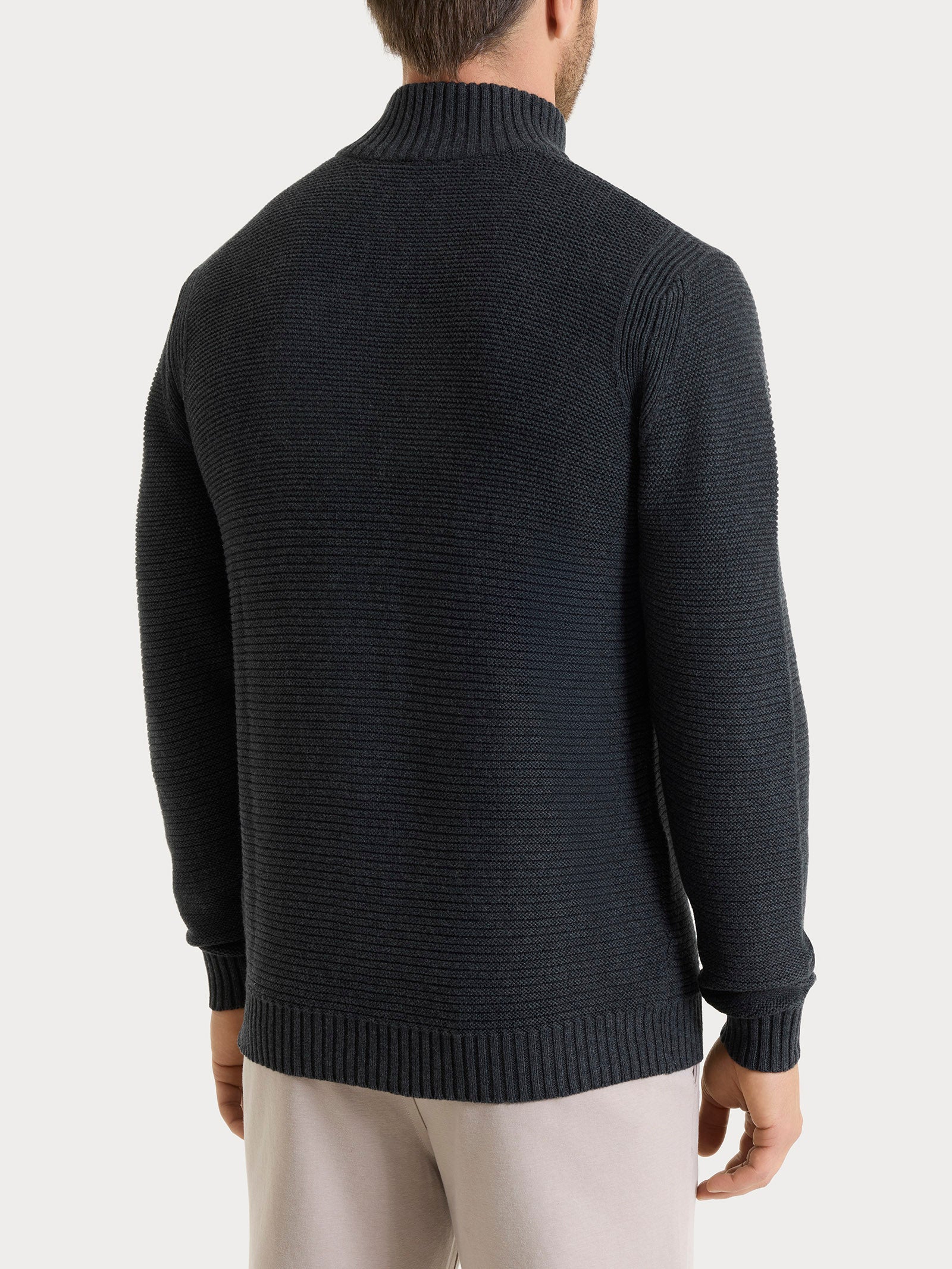 Lupetto leggero con zip e bottoni in Winter Cotton Neri Uomo - Ragno