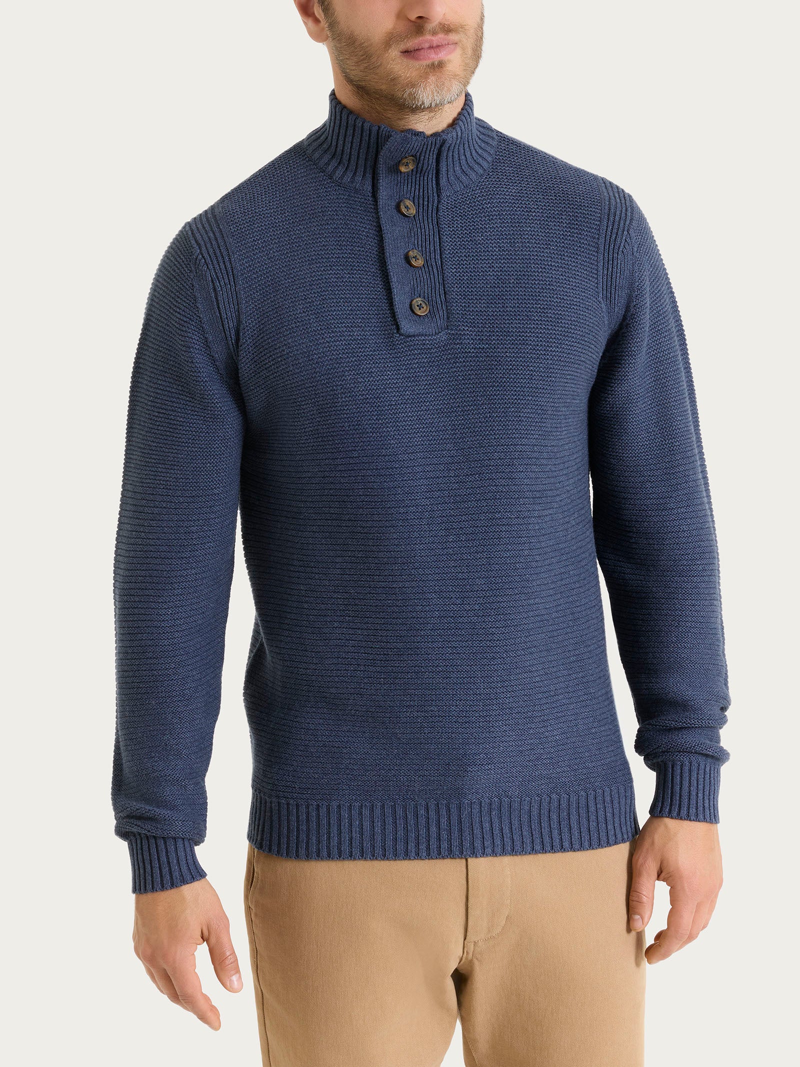 Lupetto leggero con zip e bottoni in Winter Cotton Azzurri Uomo - Ragno