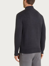 Lupetto con zip e bottoni in Merino Soft Neri Uomo - Ragno