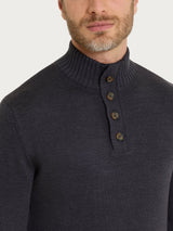 Lupetto con zip e bottoni in Merino Soft Neri Uomo - Ragno