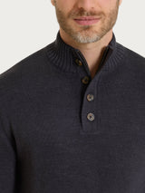 Lupetto con zip e bottoni in Merino Soft Neri Uomo - Ragno