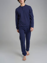 Pigiama serafino con fantasia geometrica in interlock di cotone 44-56 Blu Uomo - Ragno