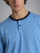 Pigiama serafino con fantasia geometrica in interlock di cotone 44-56 Blu Uomo - Ragno