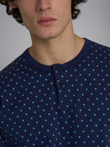 Pigiama serafino con fantasia geometrica in interlock di cotone 44-56 Azzurri Uomo - Ragno