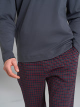 Pigiama a serafino con fantasia tartan in interlock di cotone Neri Uomo - Ragno