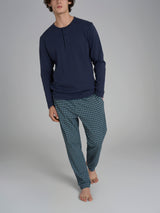 Pigiama a serafino con fantasia tartan in interlock di cotone Blu Uomo - Ragno