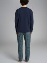 Pigiama a serafino con fantasia tartan in interlock di cotone Blu Uomo - Ragno