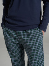 Pigiama a serafino con fantasia tartan in interlock di cotone Blu Uomo - Ragno