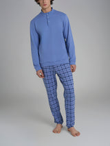 Pigiama lupetto con fantasia tartan in interlock di cotone Azzurri Uomo - Ragno
