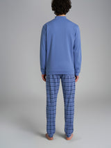 Pigiama lupetto con fantasia tartan in interlock di cotone Azzurri Uomo - Ragno