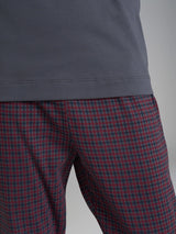 Pigiama girocollo con fantasia tartan in interlock di cotone Neri Uomo - Ragno