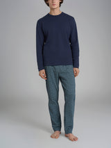 Pigiama girocollo con fantasia tartan in interlock di cotone Blu Uomo - Ragno
