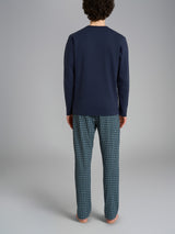 Pigiama girocollo con fantasia tartan in interlock di cotone Blu Uomo - Ragno