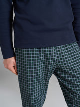 Pigiama girocollo con fantasia tartan in interlock di cotone Blu Uomo - Ragno