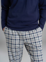 Pigiama tartan a serafino in interlock di cotone Grigi Uomo - Ragno