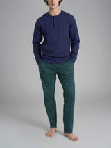 Pigiama tartan a serafino in interlock di cotone Verdi Uomo - Ragno