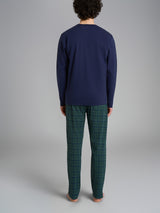 Pigiama tartan a serafino in interlock di cotone Verdi Uomo - Ragno