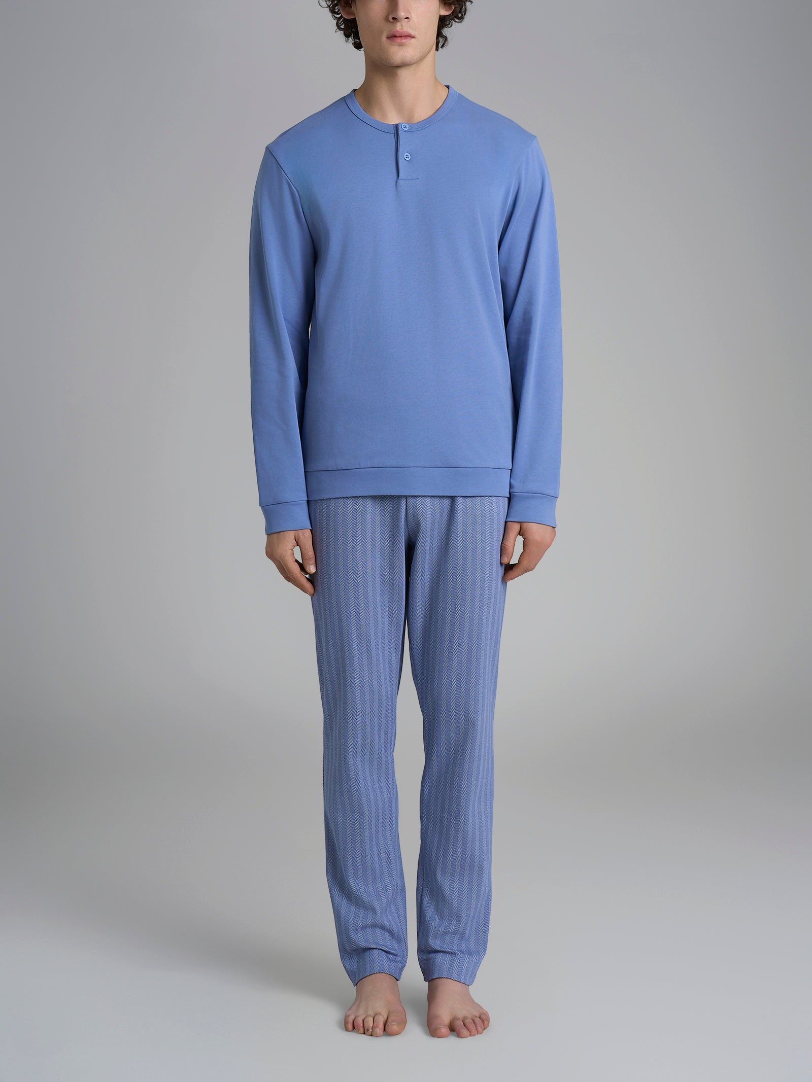 Pigiama spigato a serafino in interlock di cotone 44-56 Azzurri Uomo - Ragno