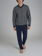 Pigiama spigato con scollo a V in interlock di cotone Blu Uomo - Ragno