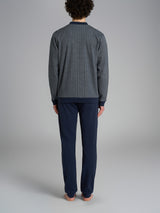 Pigiama spigato con scollo a V in interlock di cotone Blu Uomo - Ragno