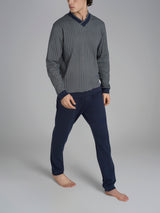 Pigiama spigato con scollo a V in interlock di cotone Blu Uomo - Ragno