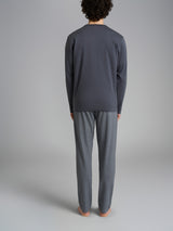 Pigiama spigato con girocollo in interlock di cotone Neri Uomo - Ragno