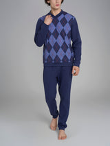 Pigiama tartan con scollo a V in interlock di cotone Blu Uomo - Ragno