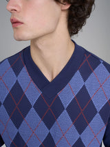 Pigiama tartan con scollo a V in interlock di cotone Blu Uomo - Ragno