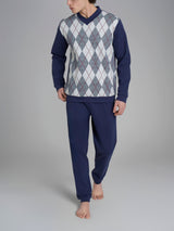 Pigiama tartan con scollo a V in interlock di cotone Grigi Uomo - Ragno