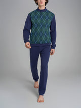 Pigiama tartan con collo lupetto in interlock di cotone Verdi Uomo - Ragno