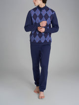 Pigiama tartan con collo lupetto in interlock di cotone Blu Uomo - Ragno