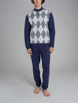 Pigiama tartan con collo lupetto in interlock di cotone Grigi Uomo - Ragno