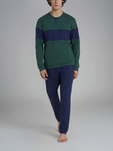 Pigiama serafino con fascia orizzontale in interlock di cotone Verdi Uomo - Ragno