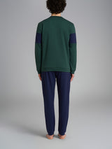 Pigiama serafino con fascia orizzontale in interlock di cotone Verdi Uomo - Ragno