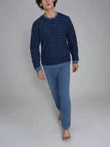 Pigiama serafino con fantasia geometrica in Cotton Eco Pile Blu Uomo - Ragno