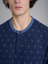 Pigiama serafino con fantasia geometrica in Cotton Eco Pile Blu Uomo - Ragno